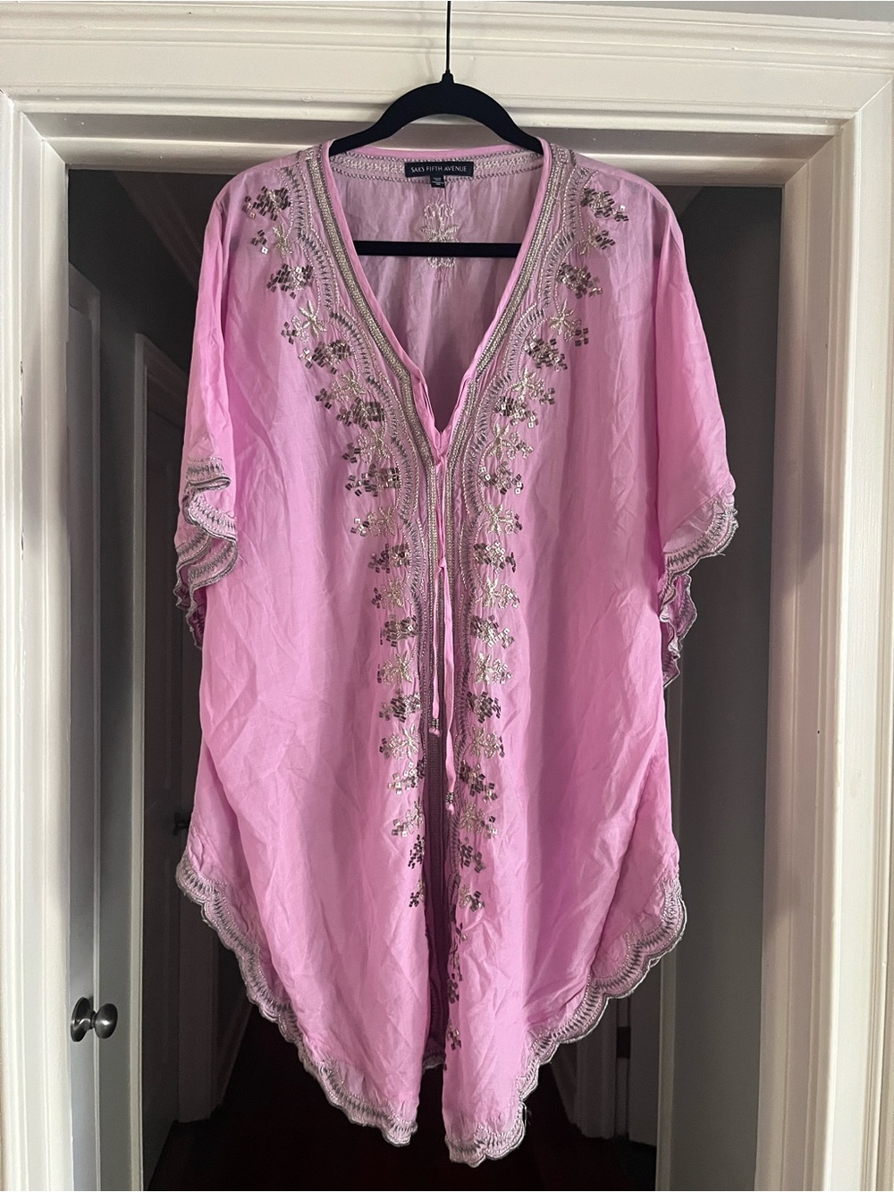 Saks Fifth Avenue Embroidered Pink Boho Tunic Top Cover Up
